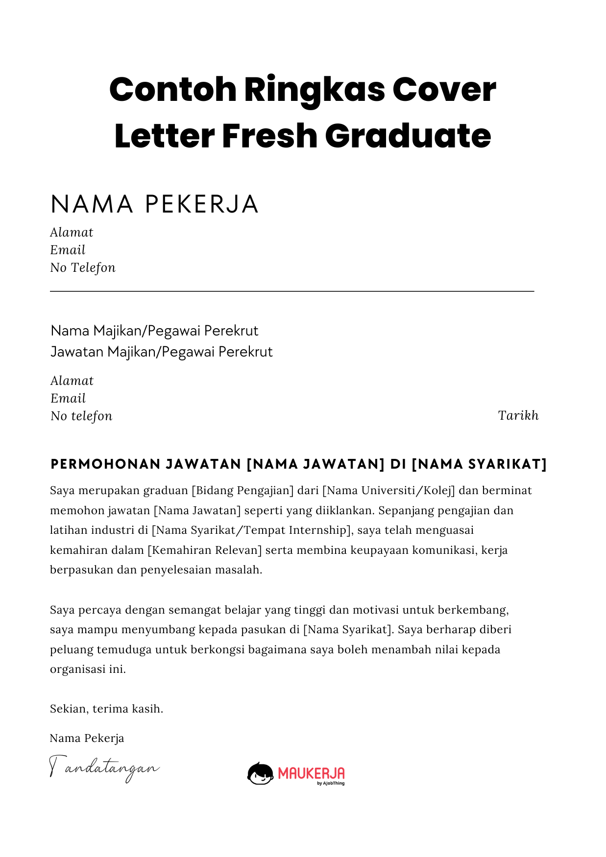 Contoh Ringkas Cover Letter Fresh Graduate